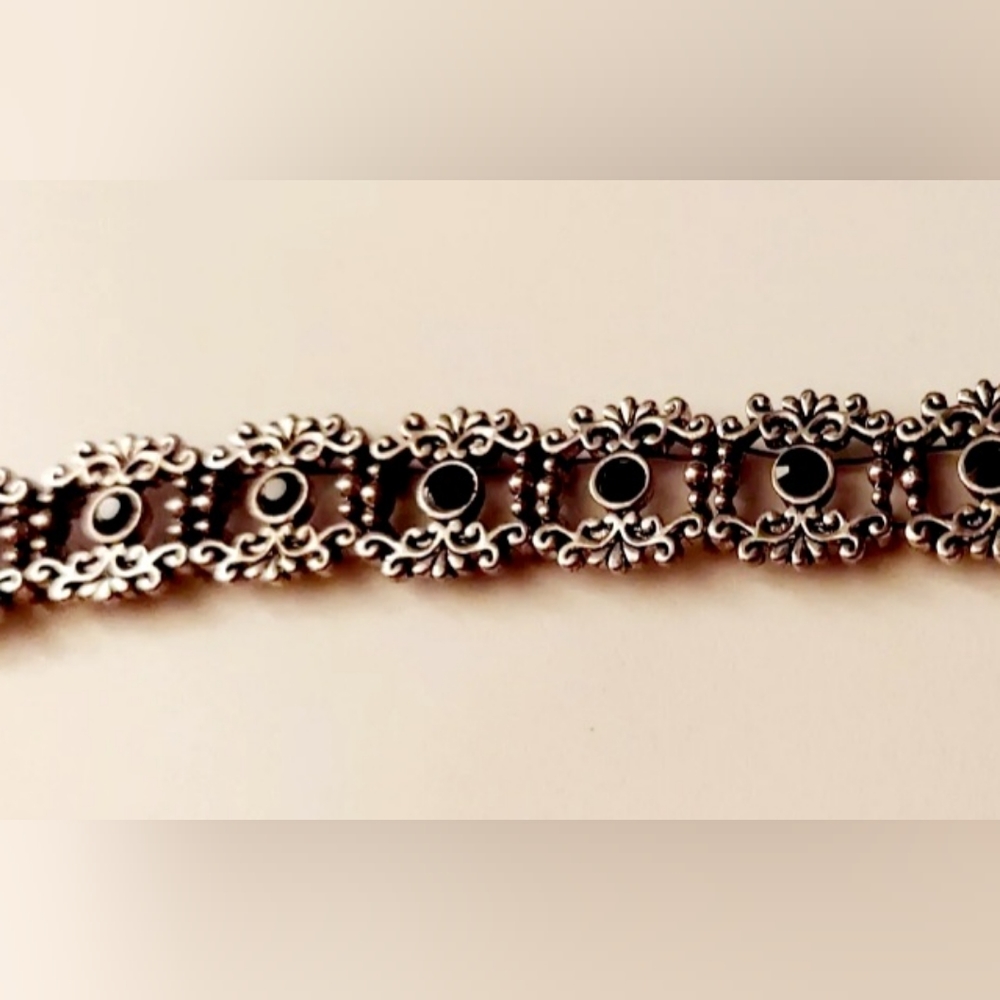 8 Double Hole Silver Metal Sliders Beads Swarovski Jet Black Crystals Filligree